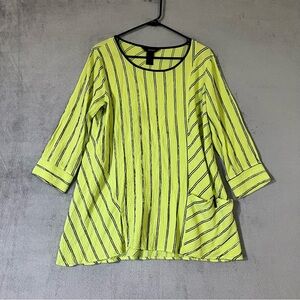 Ali Miles Stripe Tunic Top Chartreuse Green Yellow Womens XL Relaxed Fit Flowy
